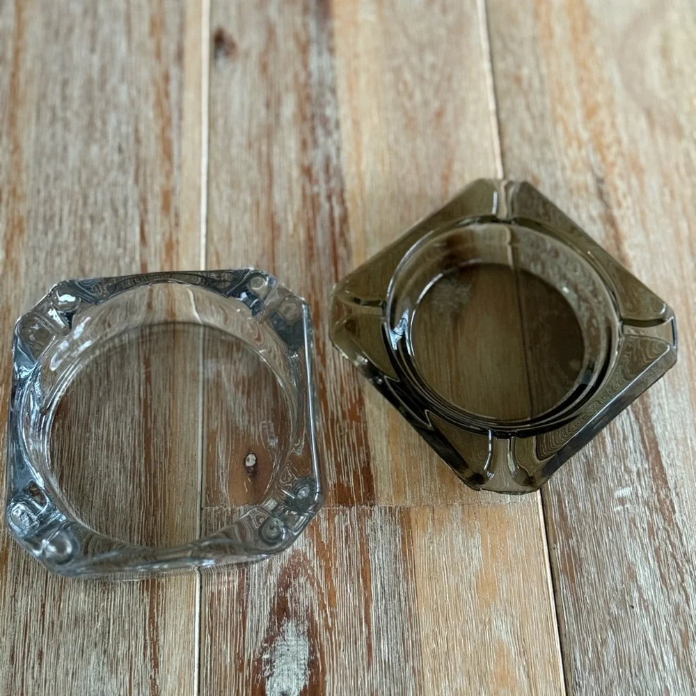 Vintage Glass Ashtrays Set of Two